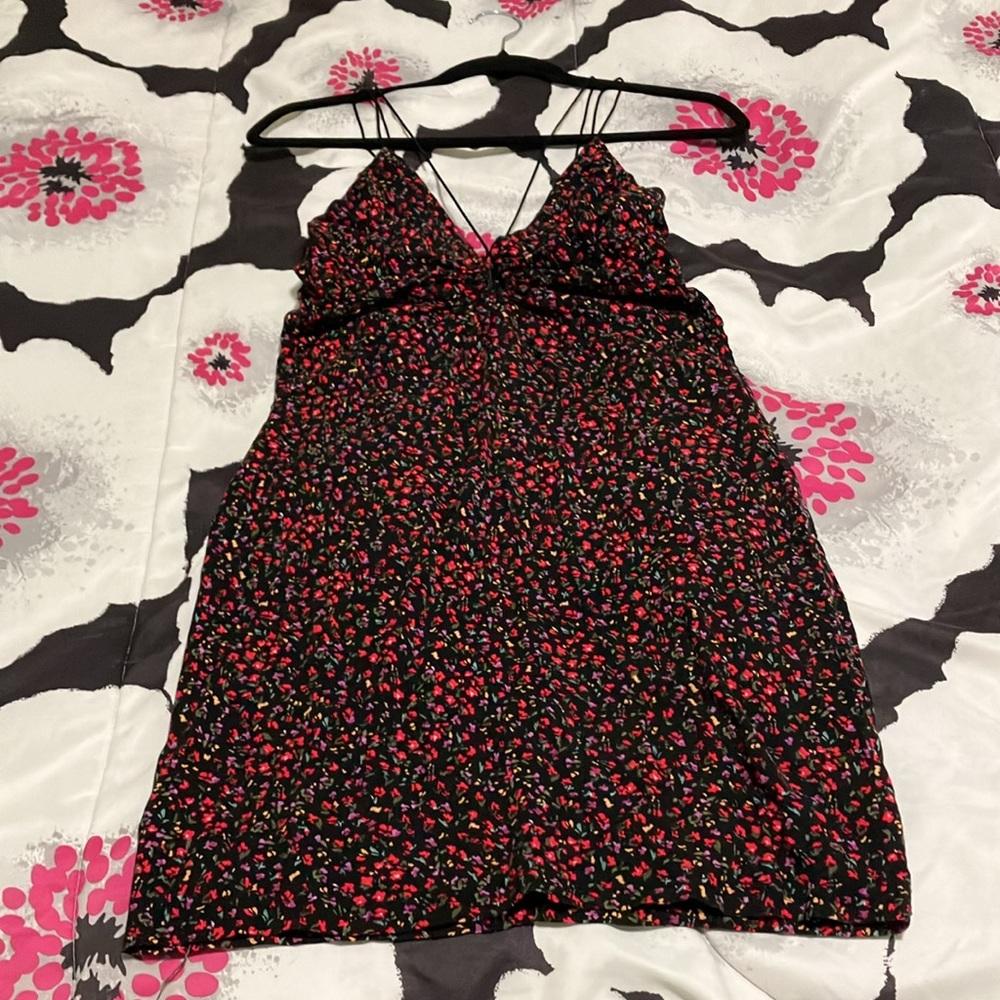 H&M Black Floral Bodycon Dress with Butterfly cut